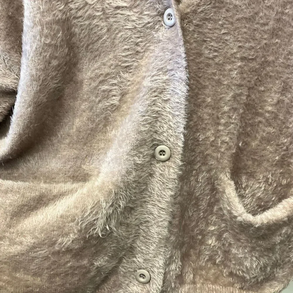 Michelle Nicole Tan Wool Blend V-Neck Pocket Cardigan Small #487